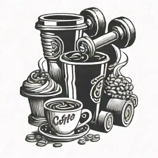 Dumbbells Shaped Like Coffee Cups With Food Items As Weights