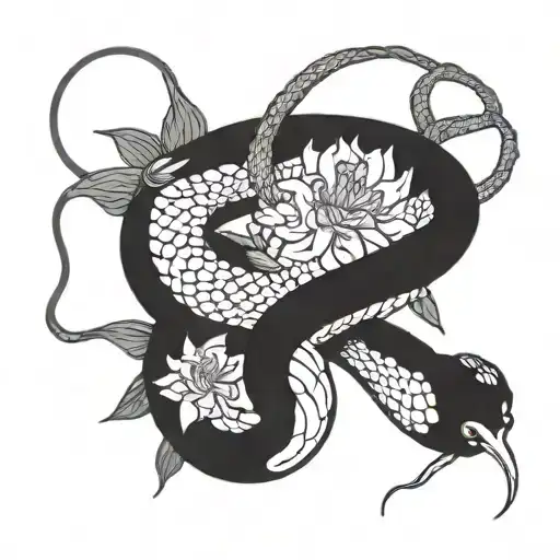 Big Snake And Lycoris Radiata Flowers 3 Pcs