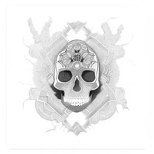 Unalome With Skull Mandala Background