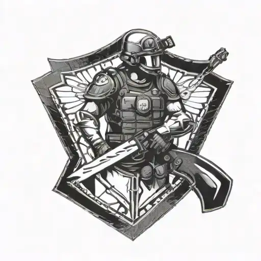 Police Officer Wielding Shield Blocking Evil