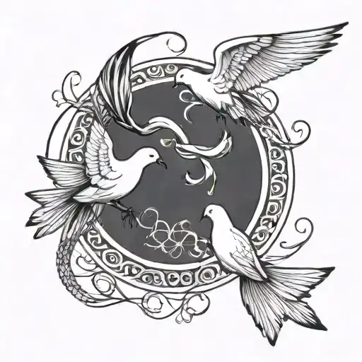 2 Doves Flying Away With A Snake Lounging