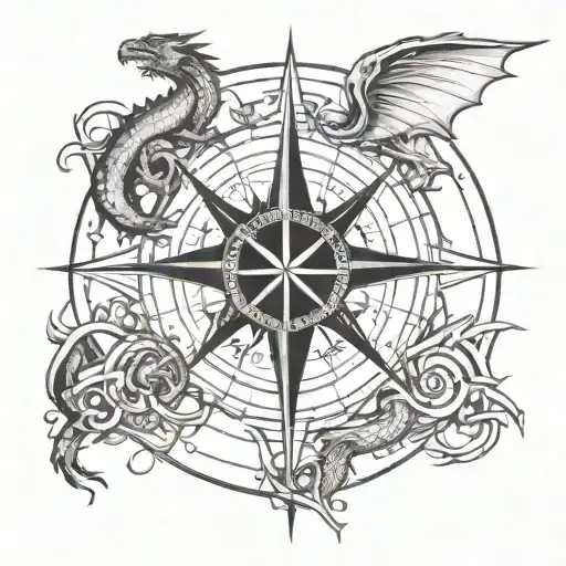 An Intricate Compass Rose With A Dragon In The Center