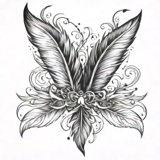 A Stylish Twin Tattoo Design Incorporating Feathers And Wind Elements