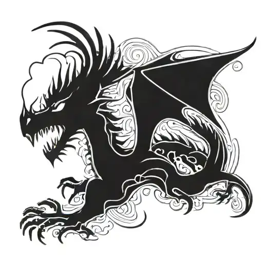 A Circuit Board Pattern Morphing Into A Dragon Silhouette