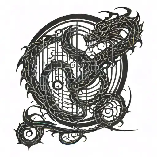 Incorporate Binary Code Into A Music Staff With A Dragon Weaving Through It