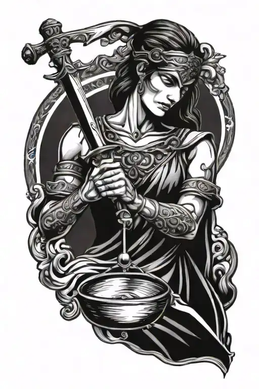 Justitia Holding A Sword And A Scale While Being Blindfolded