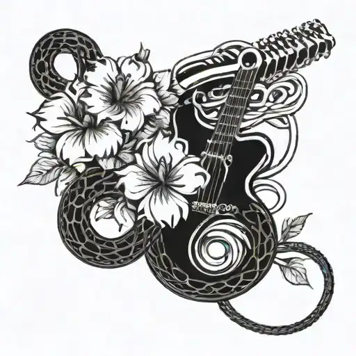 A Flower Made Of Guitar Strings With A Snake Slithering Around It