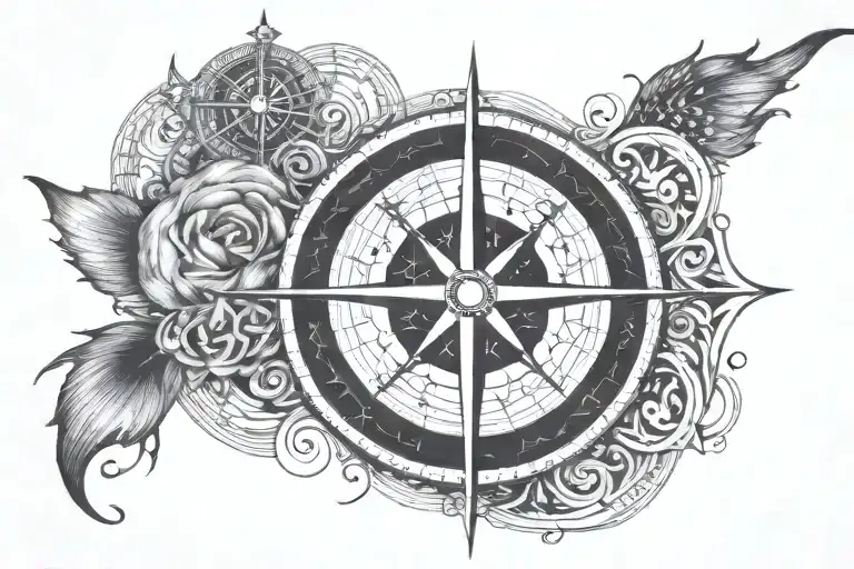 A Combination Of Moon Phases And Water Shapes Waves Forming A Unique Compass Rose Tattoo Small Lines