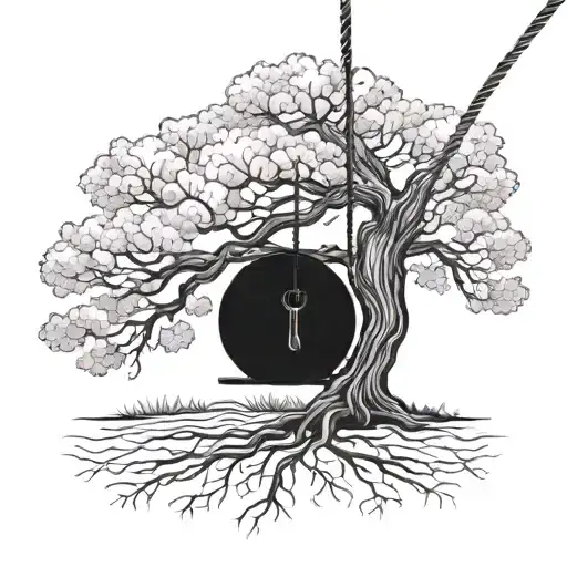 Oak Tree With A Swing Hanging