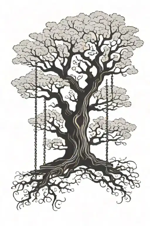 Oak Tree With A Swing Hanging