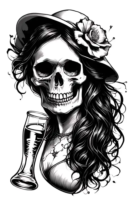Woman Skull With Alcohol Addiction