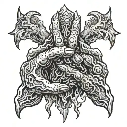 Two Demonic Hands From Different Sides Hold A Behelit From A Berserker