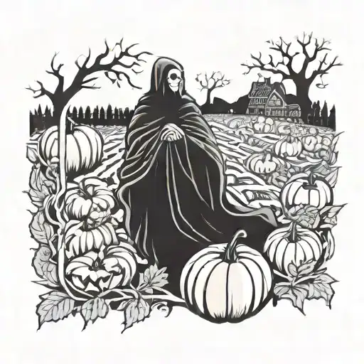 A Ghostly Figure Emerging From A Pumpkin Patch Work