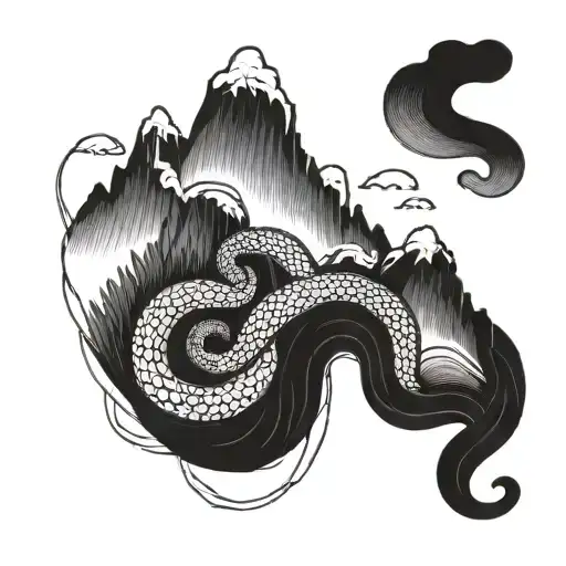 A Majestic Mountain Range With A Winding Snake Slithering Through It