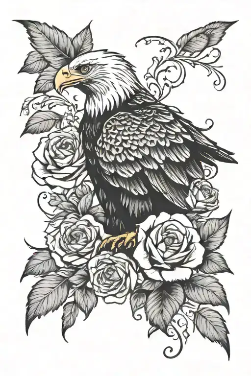 Filipino Style Tattoo Eagle And Roses Full Sleeve Black And White