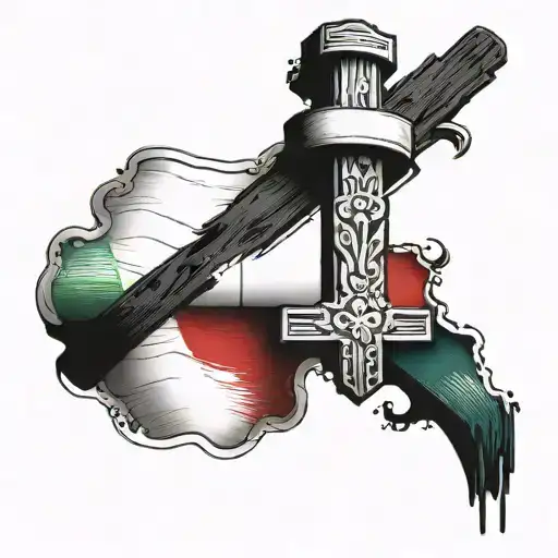 Italian Flag Wrapped Around Wooden Cross