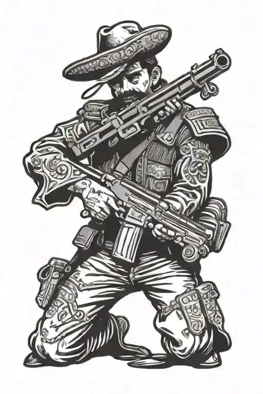 Mexican Soldier Holding A Gun
