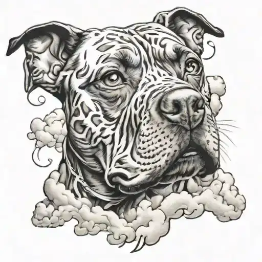 Huella De Perro Pitbull Surrounded Clouds Surrounding