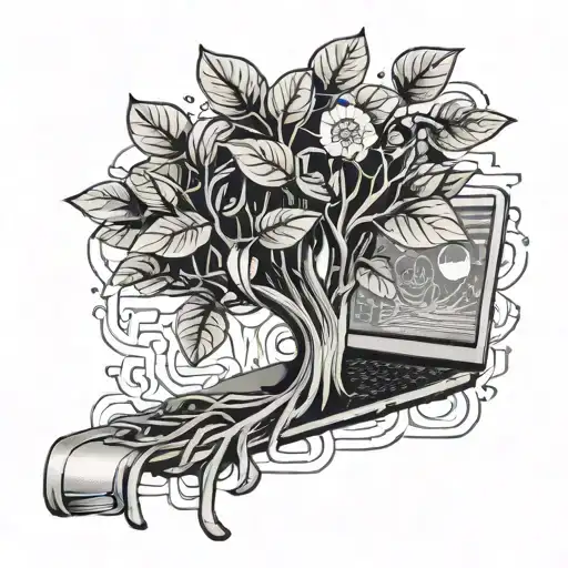 A Money Tree Growing Out Of A Laptop Keyboard Intertwined