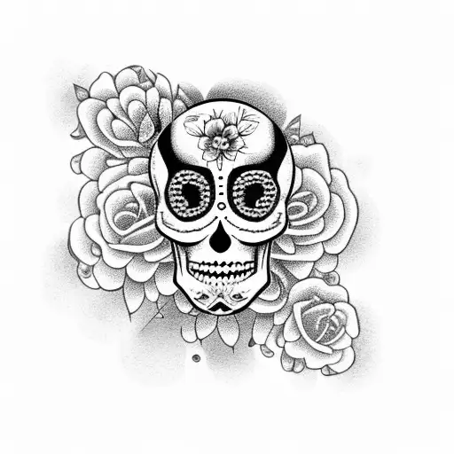Sugar Skull With Flowers As Background