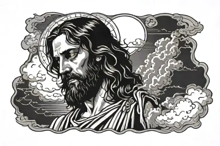 Jesus Lookin At The Sum Wit Clouds Around Him Carrying