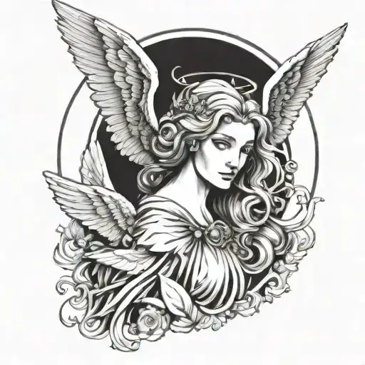 Beautiful Female Guardian Angel Looking Forward
