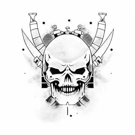 Skull Face Samurai Holding A Katana