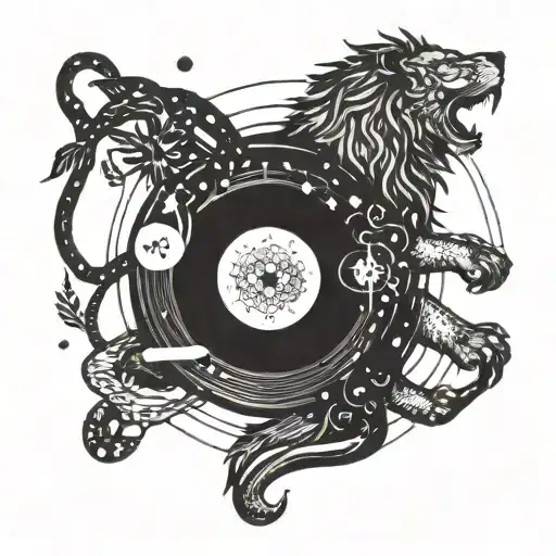 Galactic Lion Constellation Blending Into A Vinyl Record