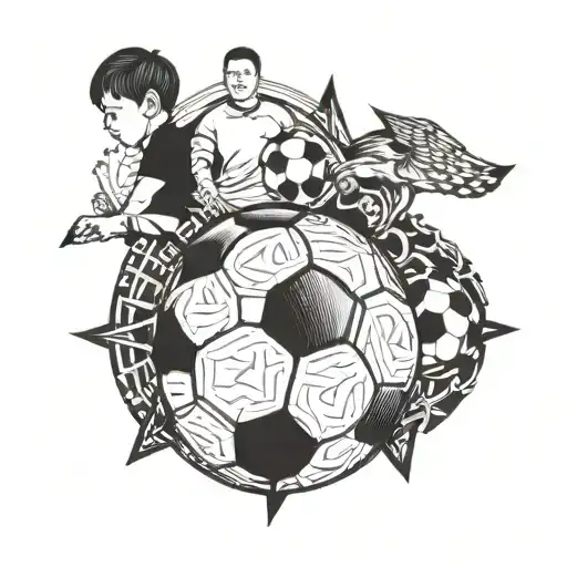 A Blackwork Tattoo Featuring Symbols Of Special Needs Advocacy And Soccer