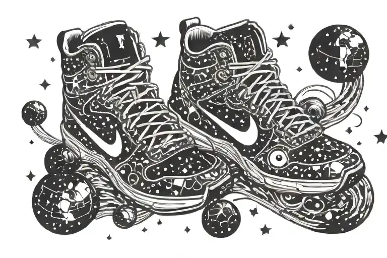 A Running Shoes Filled With Basketballs And Video Games Controller Floating In A Galaxy Of Stars