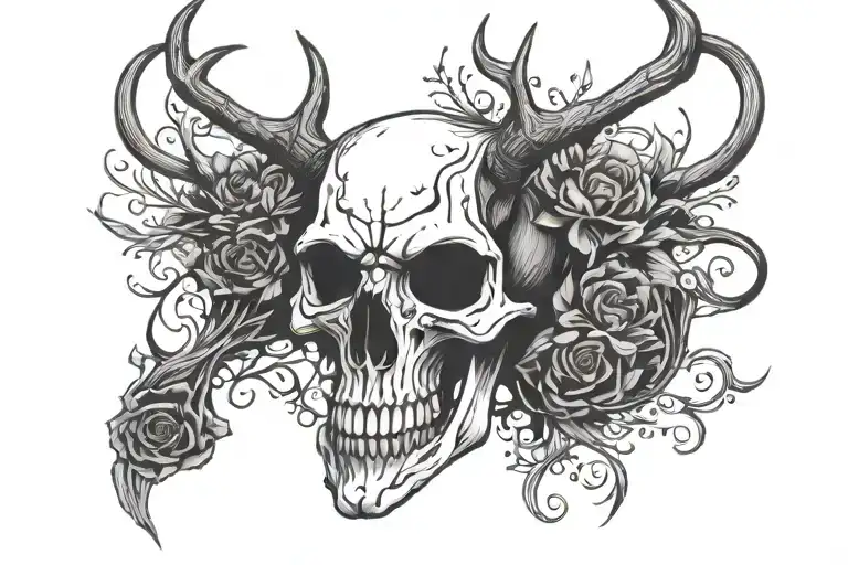 Skull Deer Head Dark Tall Horn Skull