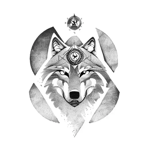 Wolf With Mountains And Compass