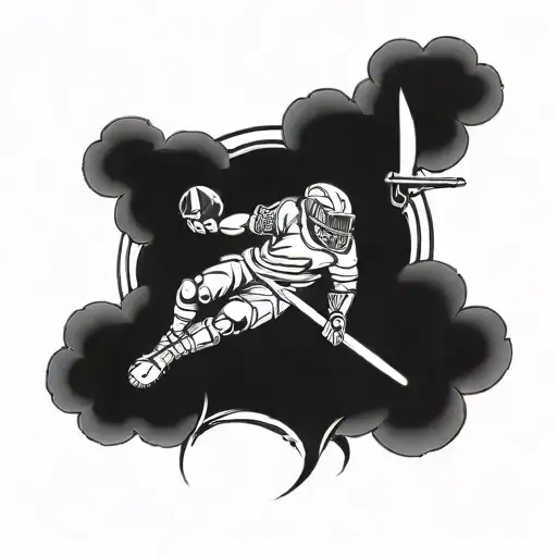 A Football Themed Tattoo Incorporating Flowers And Swords