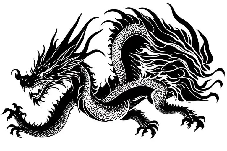 Dragon Chinese Idea In Very Simple Flight With Very Few Thick Lines