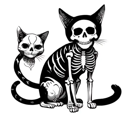 Skeleton And Cat Sitting