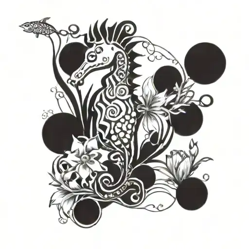 Sea Horse Sea Theme Pretty Flowers Bubbles Coral