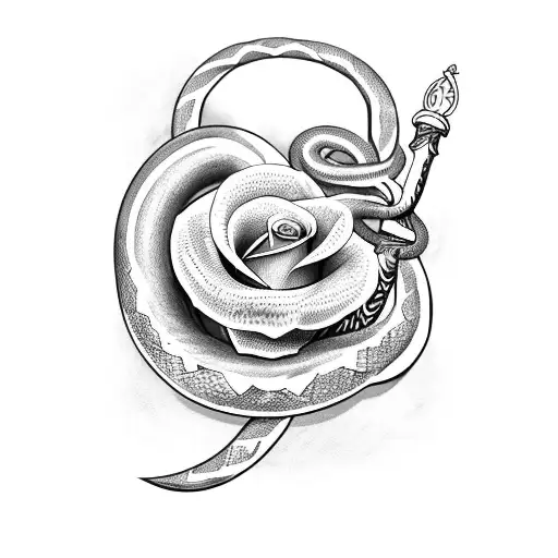 Gladiator Sword With A Snake Coiled Around It And A Rose On The Handle