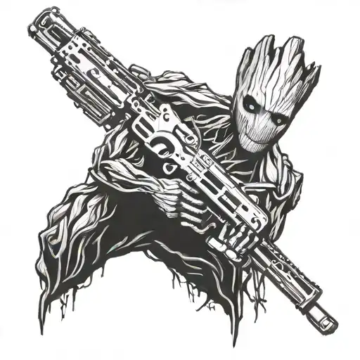 Groot With Rifle Intertwined With Name And Death Date