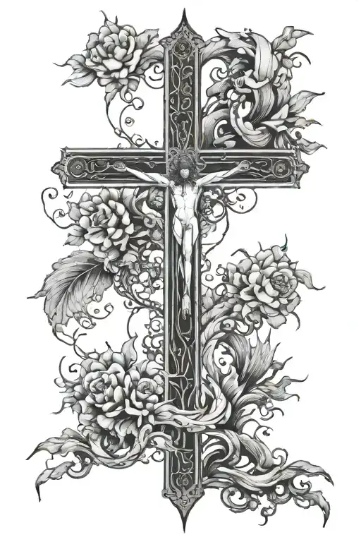 Christian Tatoo Showing Creation And Cross