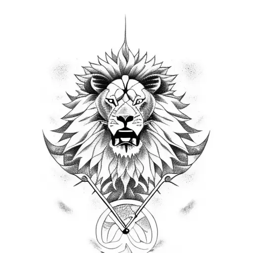 A Fierce Lion Riding A Motorcycle Through A Poetic Landscape