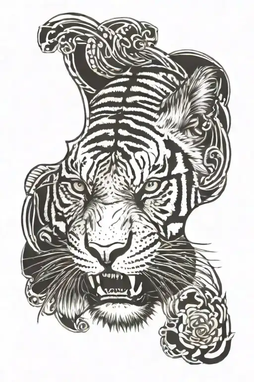 Growling Tiger Face Front Facing Forward