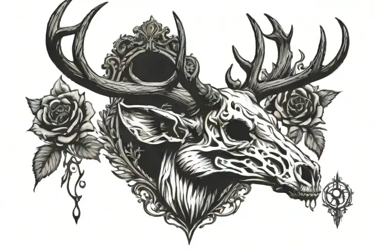 Deer Head Dark Tall Horn Skull