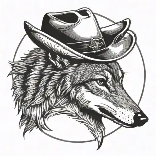 Coyote With Cowboy Hat Looking At The Moon