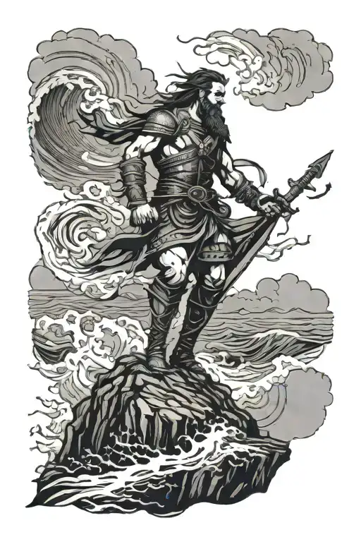 A Fearless Warrior Standing On A Cliff Overlooking A Stormy Sea