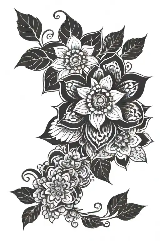 Black Surfaces With Mandala And Flowers Leg