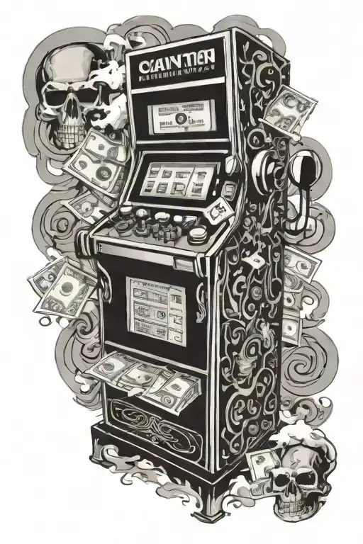 A Slot Machine Surrounded By Swirling Smoke And Dollar Bills
