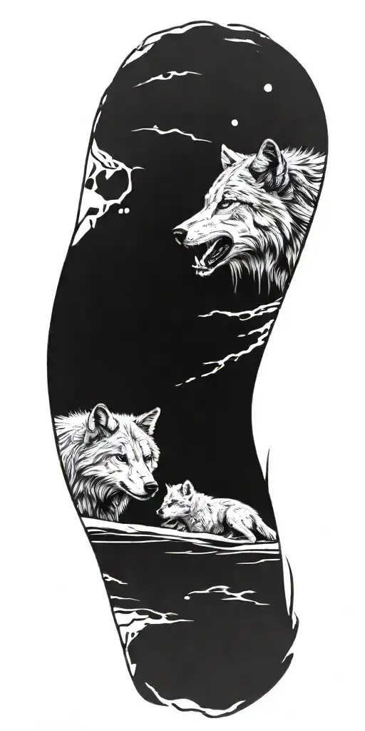 Wolf Melting In A Puddle And Its Cub Below