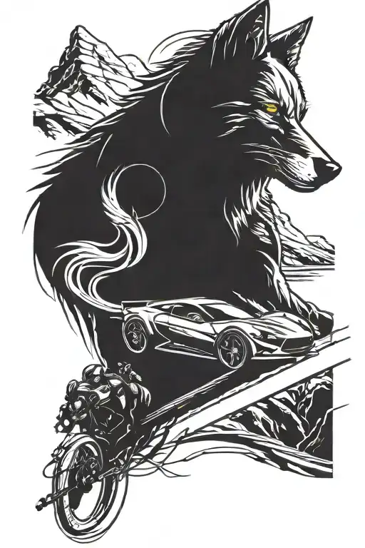 A Futuristic Cybernetic Wolf Driving A Sleek Sports Car On A Winding Mountain Road