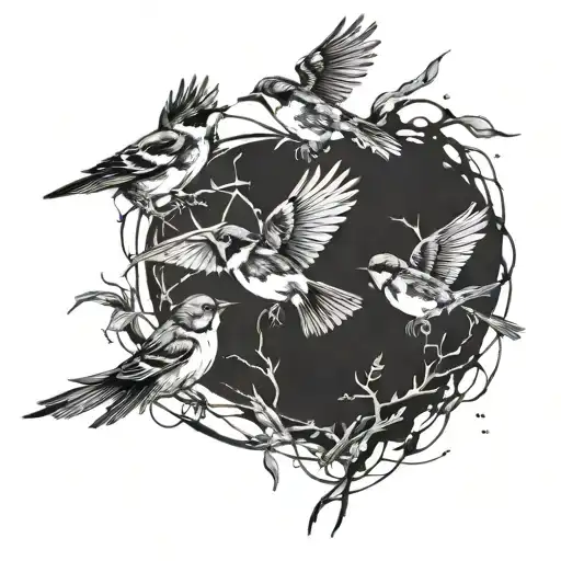 Sparrows Flying Towards Different Directions Long And Rugged