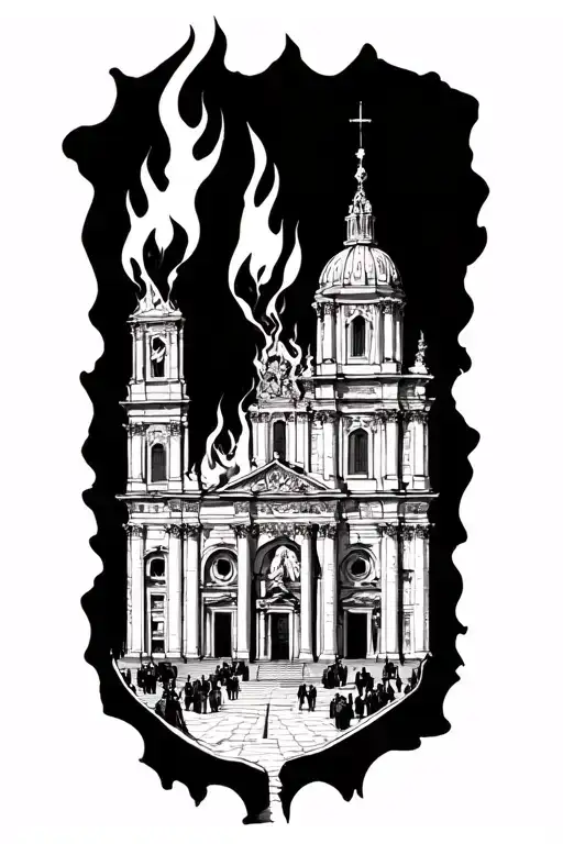 Burning Church Rome With A Man Infront Of That